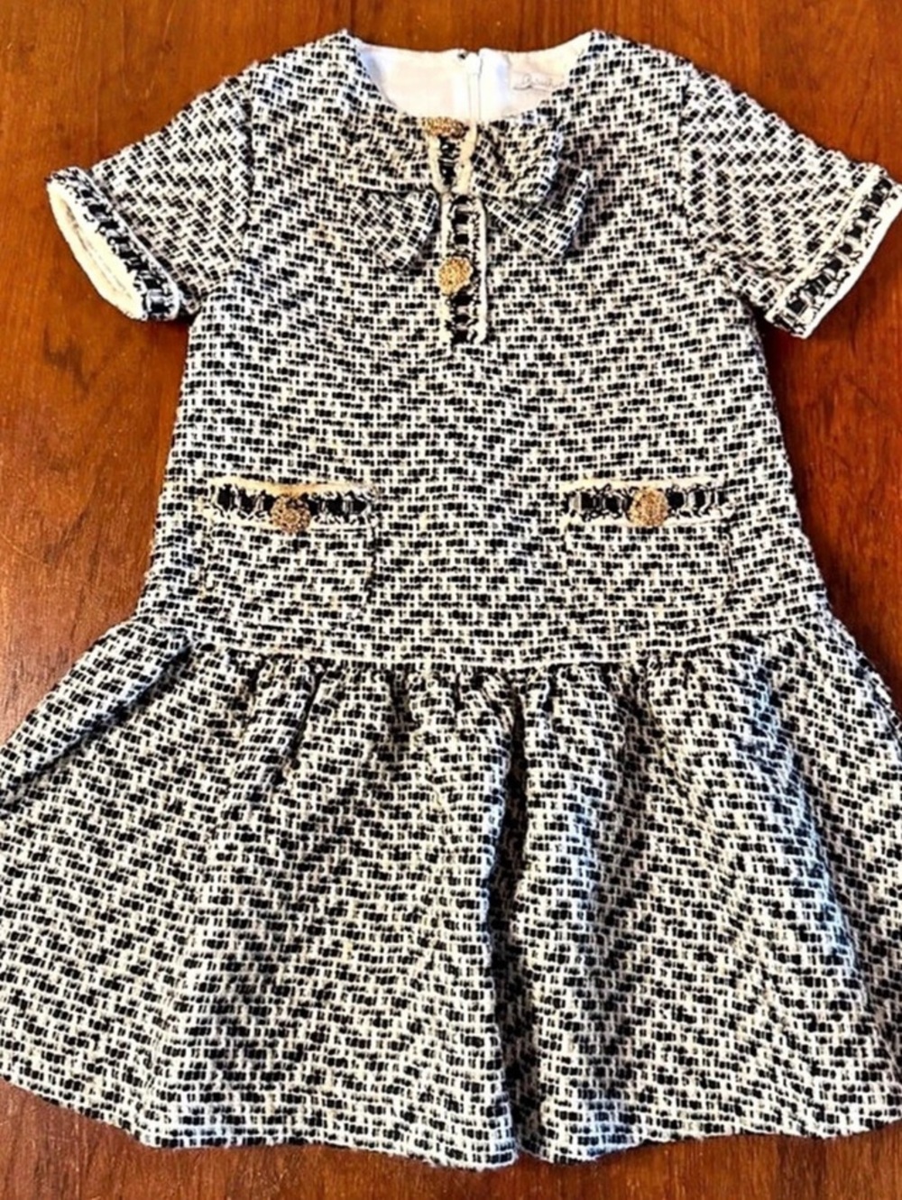 Patachou Black and White Houndstooth Tweed Dress Girls 4Y